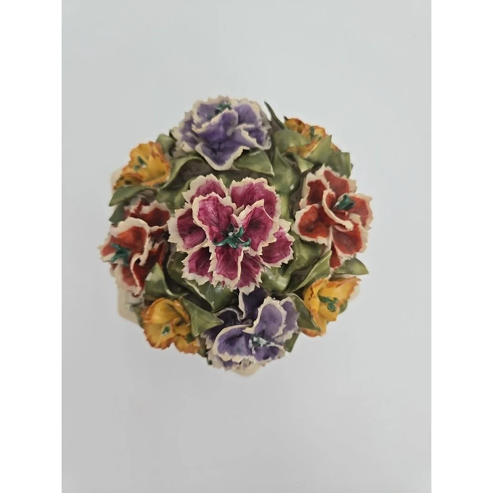Vtg Bavaria Lid Floral Pansy Footed Trinket Candy Coin Dish Flawed READ‎